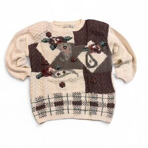 Stunning Cream and brown vintage knit sweater
